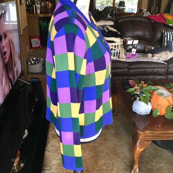 Women’s vintage Ani Knits checkered button up sweater - Picture 7 of 16